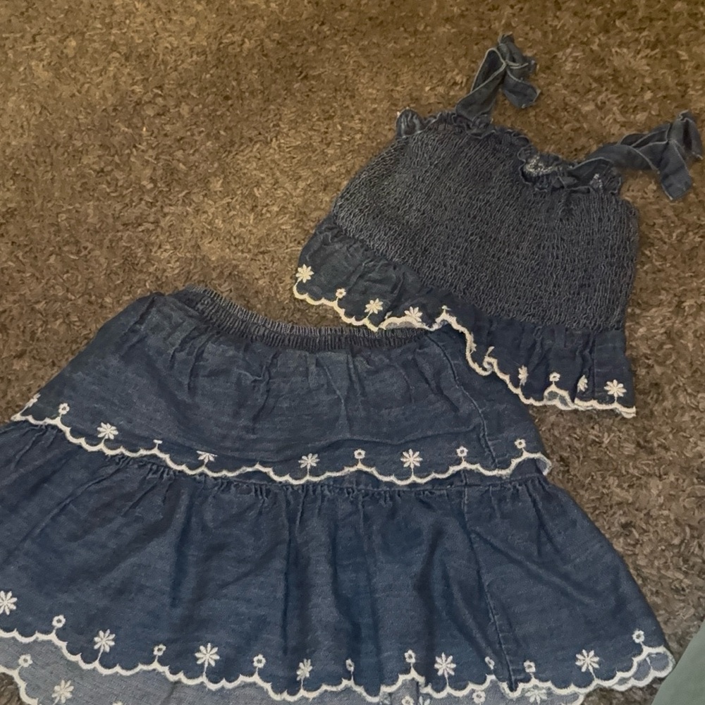 Old Navy Blue Skirt and Top Set with White Embroidery
